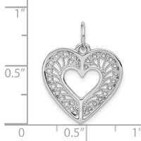 14k White Gold Solid Diamond-cut Fancy Filigree Heart Charm-D1060