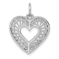 14k White Gold Solid Diamond-cut Fancy Filigree Heart Charm-D1060