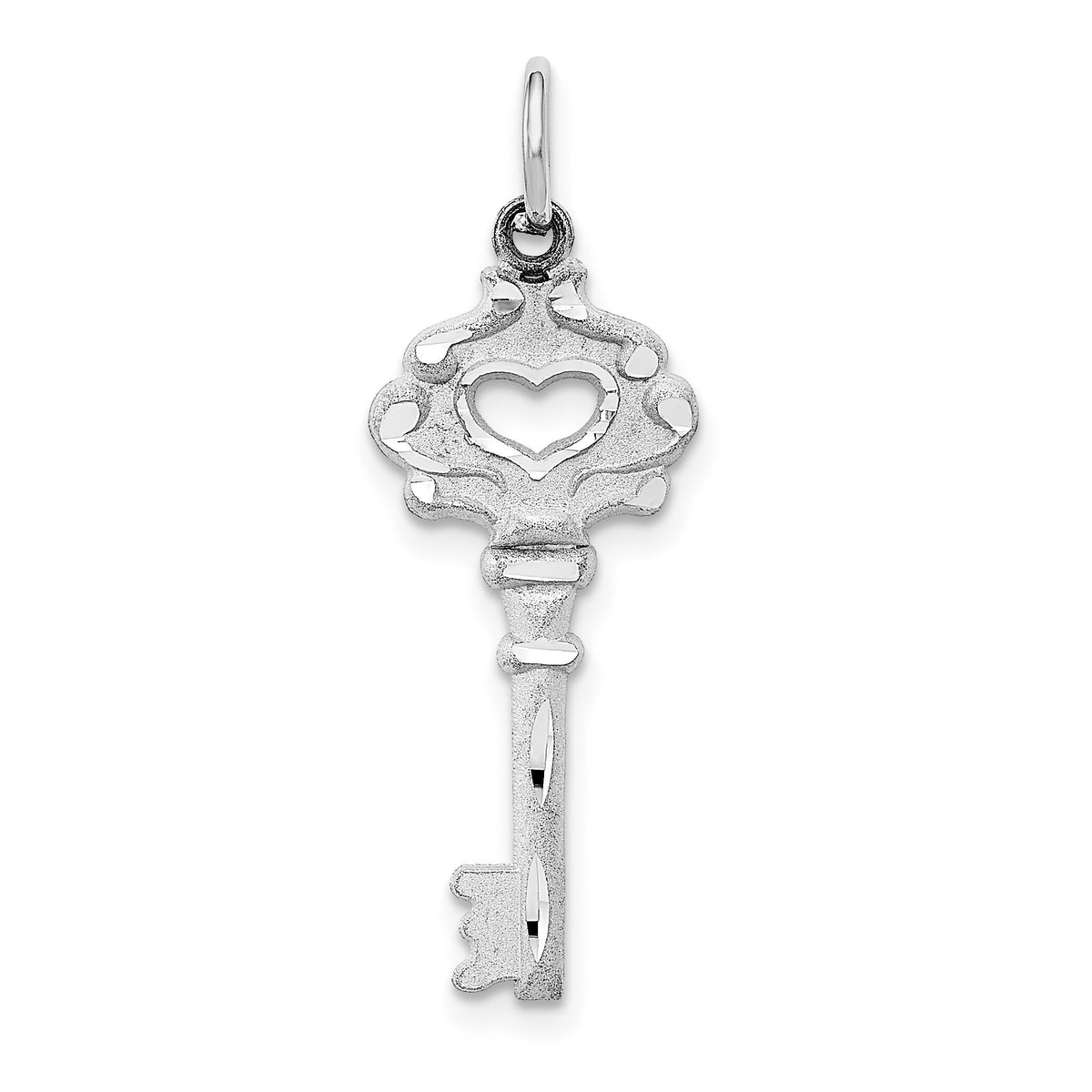 14k White Gold Diamond-cut Key Charm-D1065