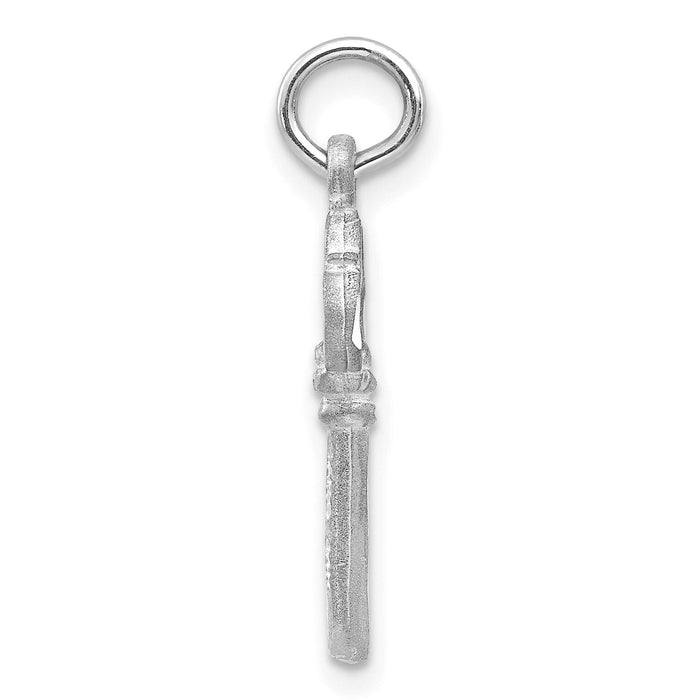 14K White Gold Polished Diamond-cut 3D Key Charm-D1066