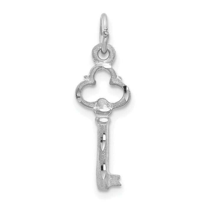 14K White Gold Polished Diamond-cut 3D Key Charm-D1066