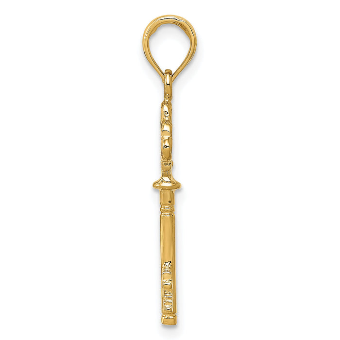 14K Polished 3-D Hearts Key Charm-D1068