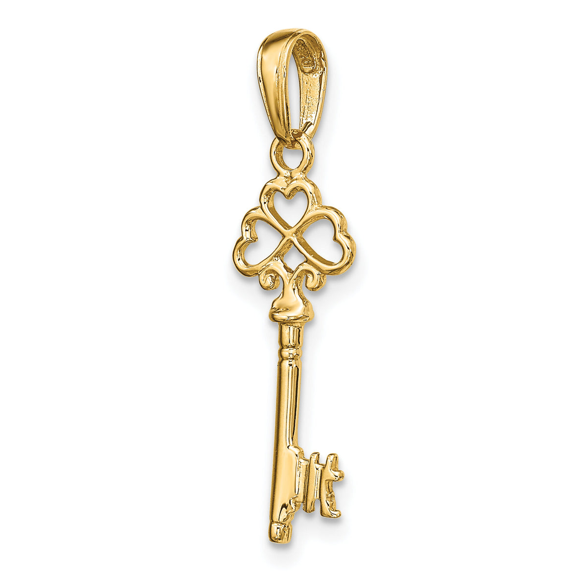 14K Polished 3-D Hearts Key Charm-D1068
