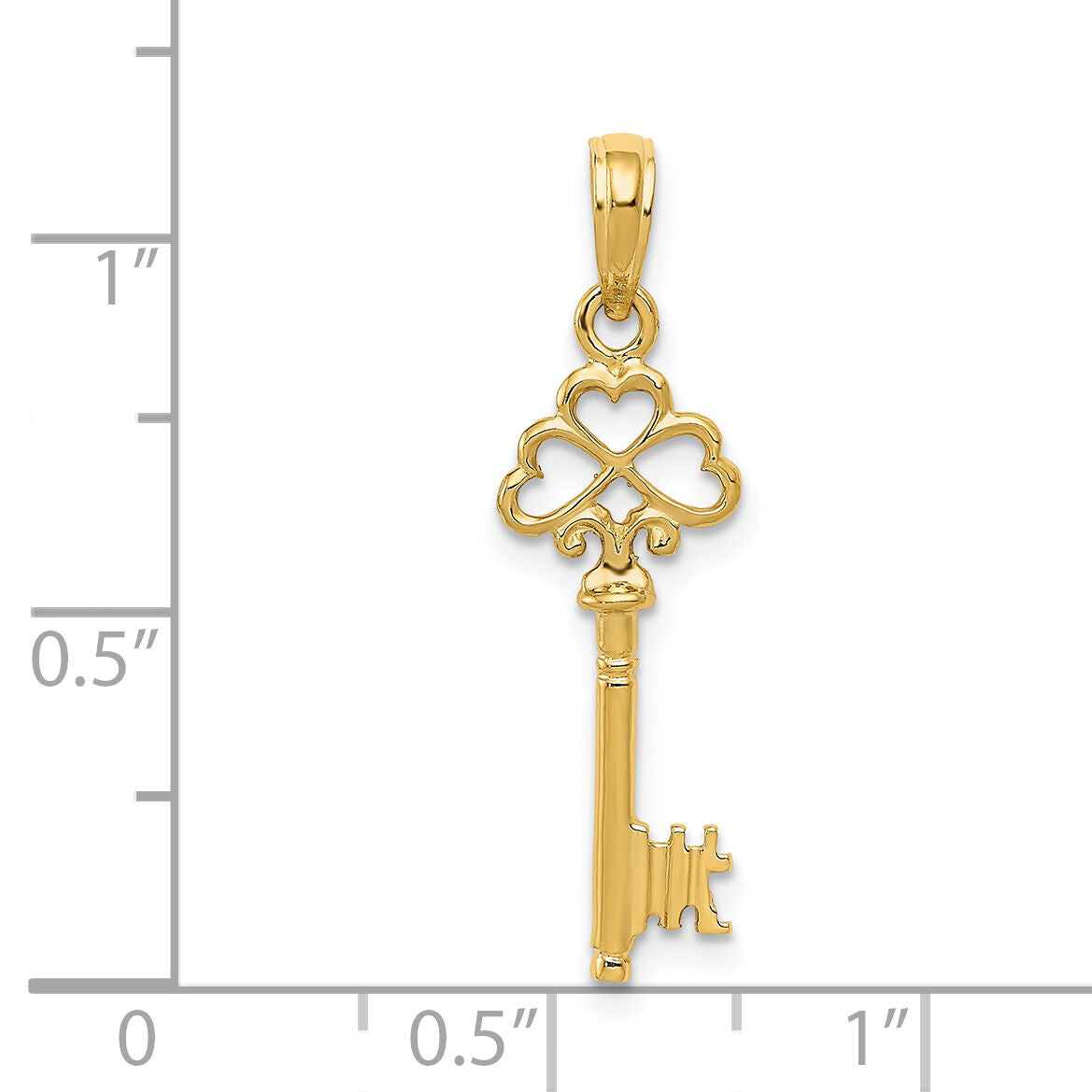 14K Polished 3-D Hearts Key Charm-D1068