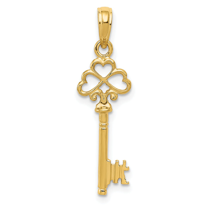 14K Polished 3-D Hearts Key Charm-D1068