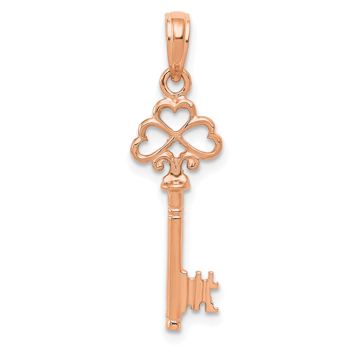 14K Rose Gold Polished 3-D Hearts Key Charm-D1068R
