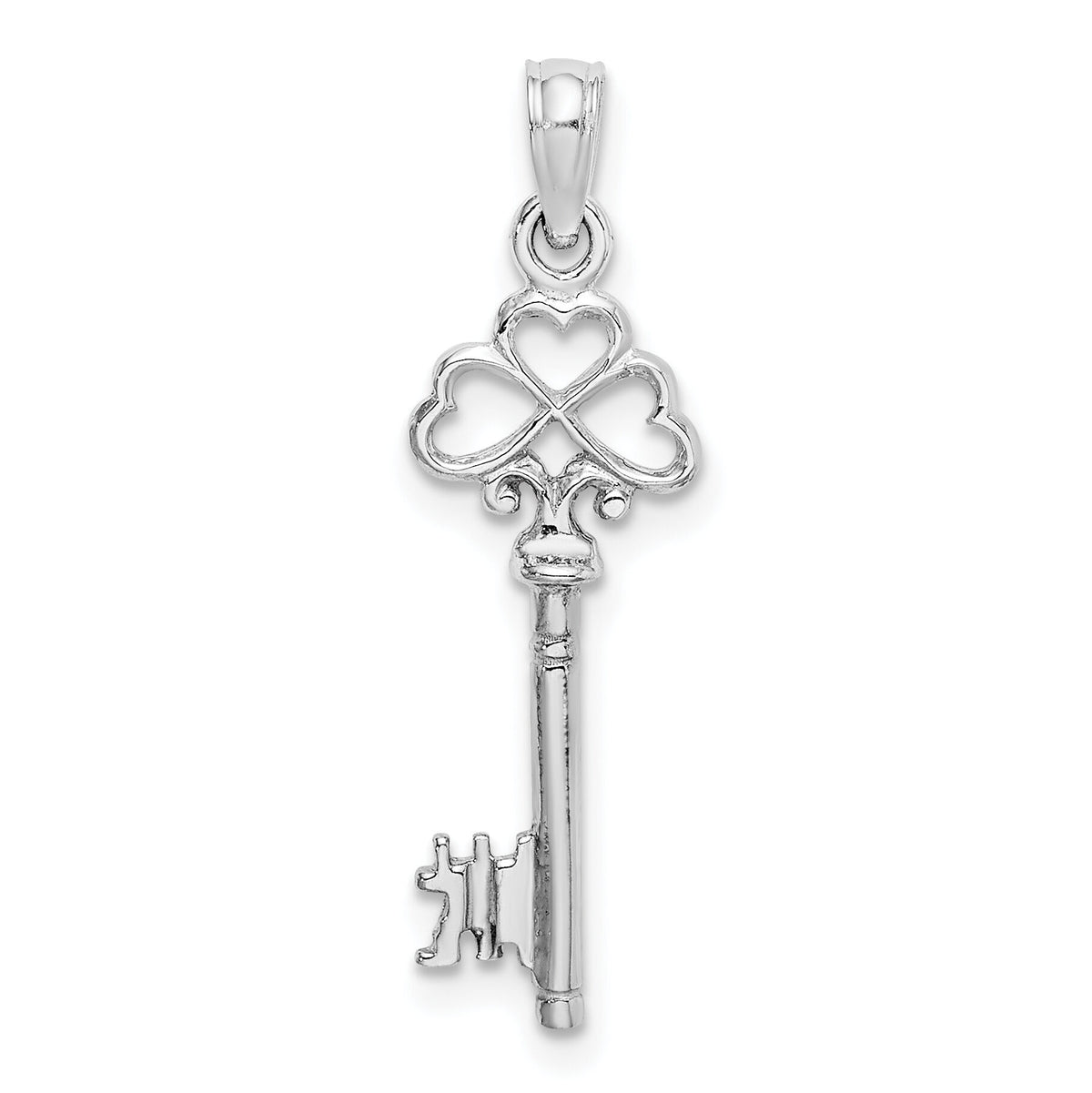 14K White Gold 3-D Key w/ Hearts Charm-D1068W