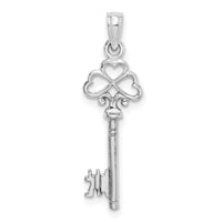 14K White Gold 3-D Key w/ Hearts Charm-D1068W