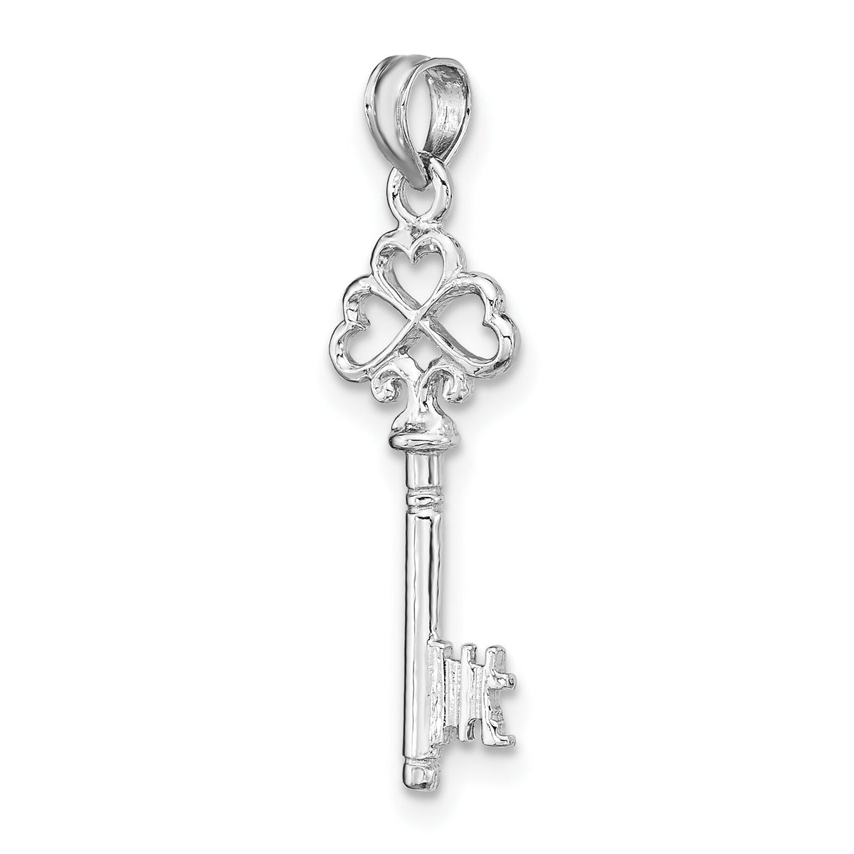 14K White Gold 3-D Key w/ Hearts Charm-D1068W
