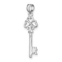14K White Gold 3-D Key w/ Hearts Charm-D1068W