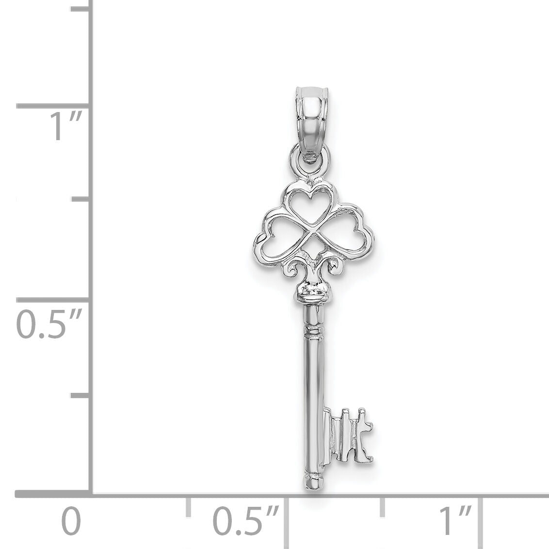 14K White Gold 3-D Key w/ Hearts Charm-D1068W