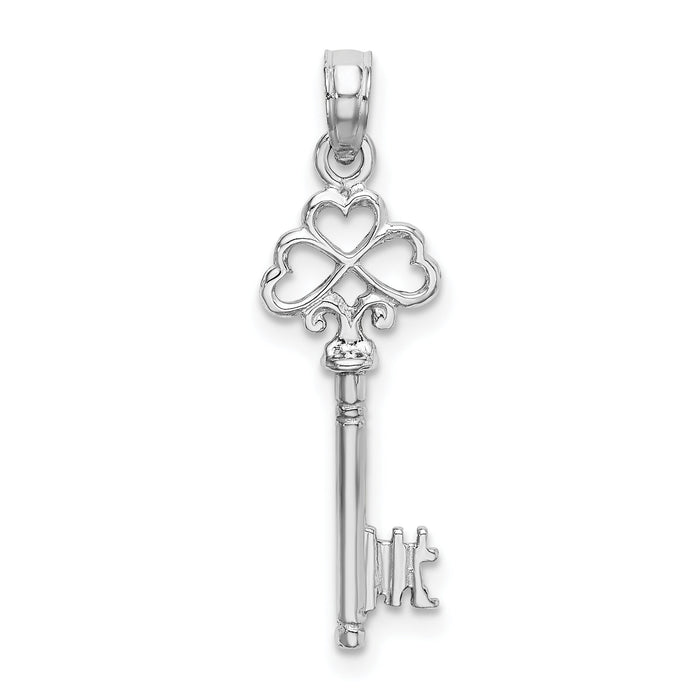 14K White Gold 3-D Key w/ Hearts Charm-D1068W
