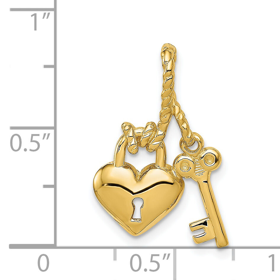 14K Polished Key Tied to Heart Lock Charm-D1071