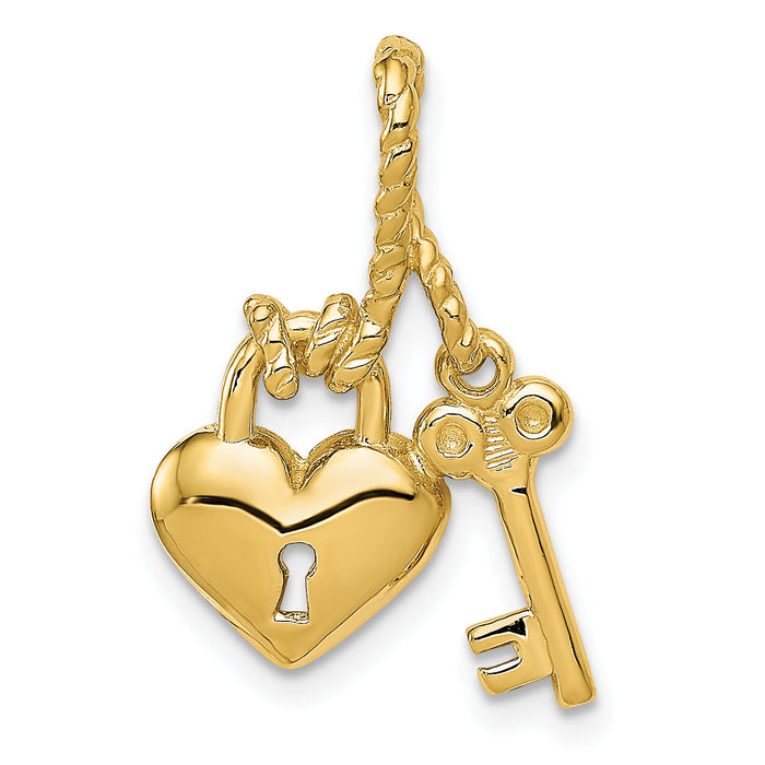14K Polished Key Tied to Heart Lock Charm-D1071