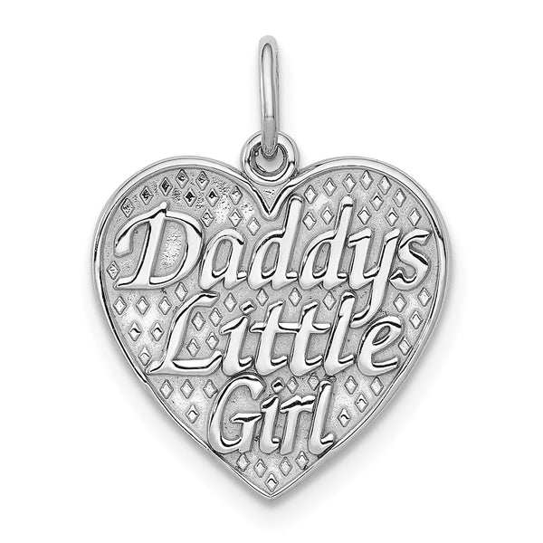 14k White Gold Polished DADDYS LITTLE GIRL in Heart Charm-D1087