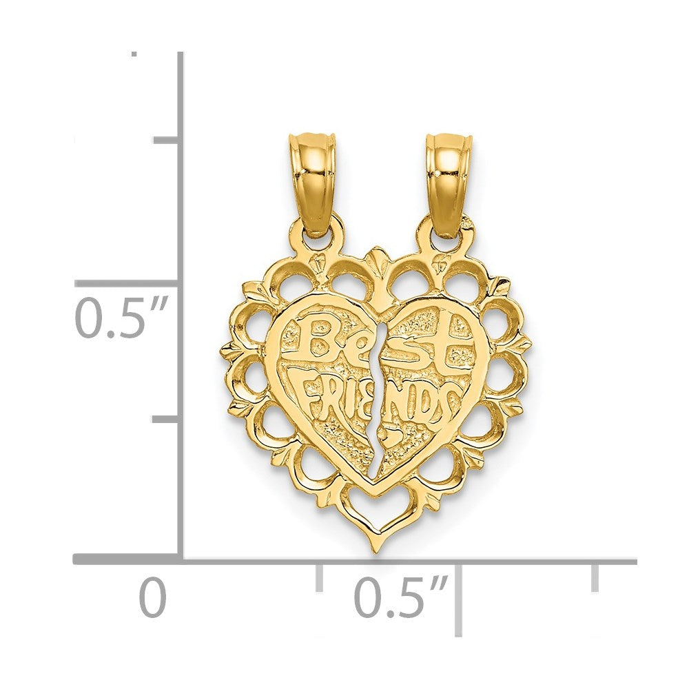 14k Polished BEST FRIEND 2 Piece Break-Apart Heart Charm-D1097