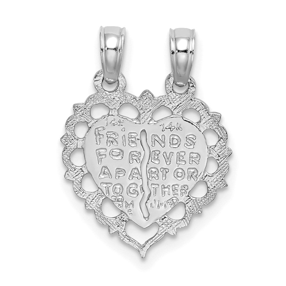 14k White Gold BEST FRIEND 2 Piece Break-Apart Heart Charm-D1097W