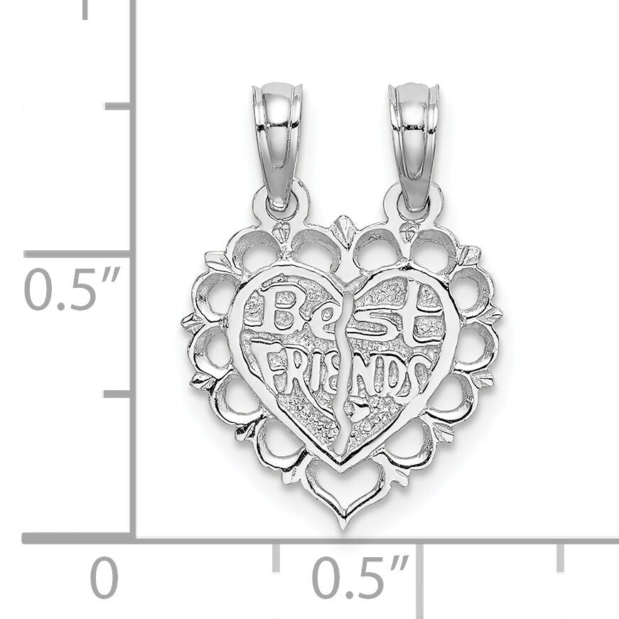 14k White Gold BEST FRIEND 2 Piece Break-Apart Heart Charm-D1097W