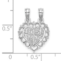 14k White Gold BEST FRIEND 2 Piece Break-Apart Heart Charm-D1097W