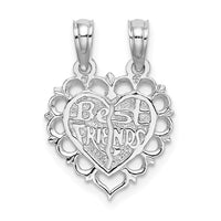 14k White Gold BEST FRIEND 2 Piece Break-Apart Heart Charm-D1097W