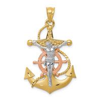 14k Tri-color Mariners Cross Pendant-D10