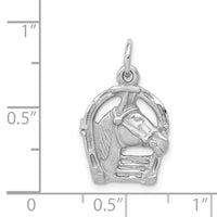 14k White Gold Diamond-cut Horse Head in Horseshoe Charm-D1103