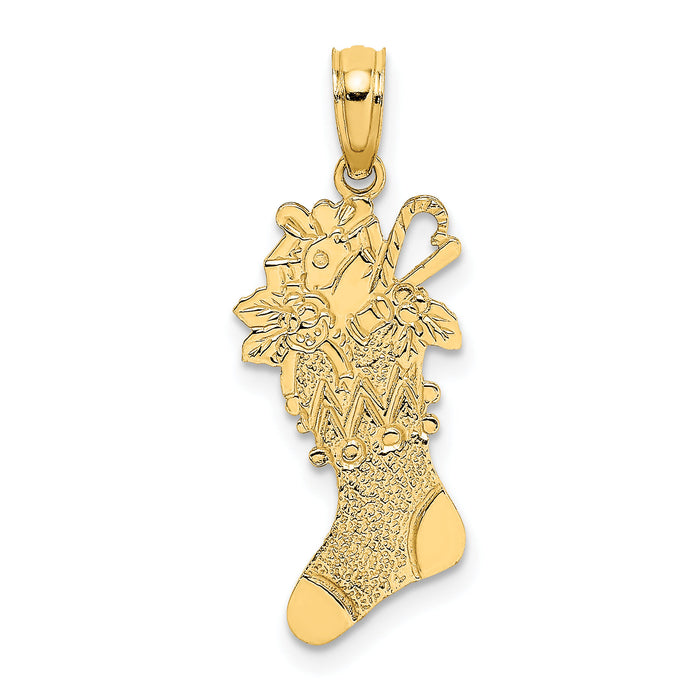 14k Polished Christmas Stocking Charm-D1123