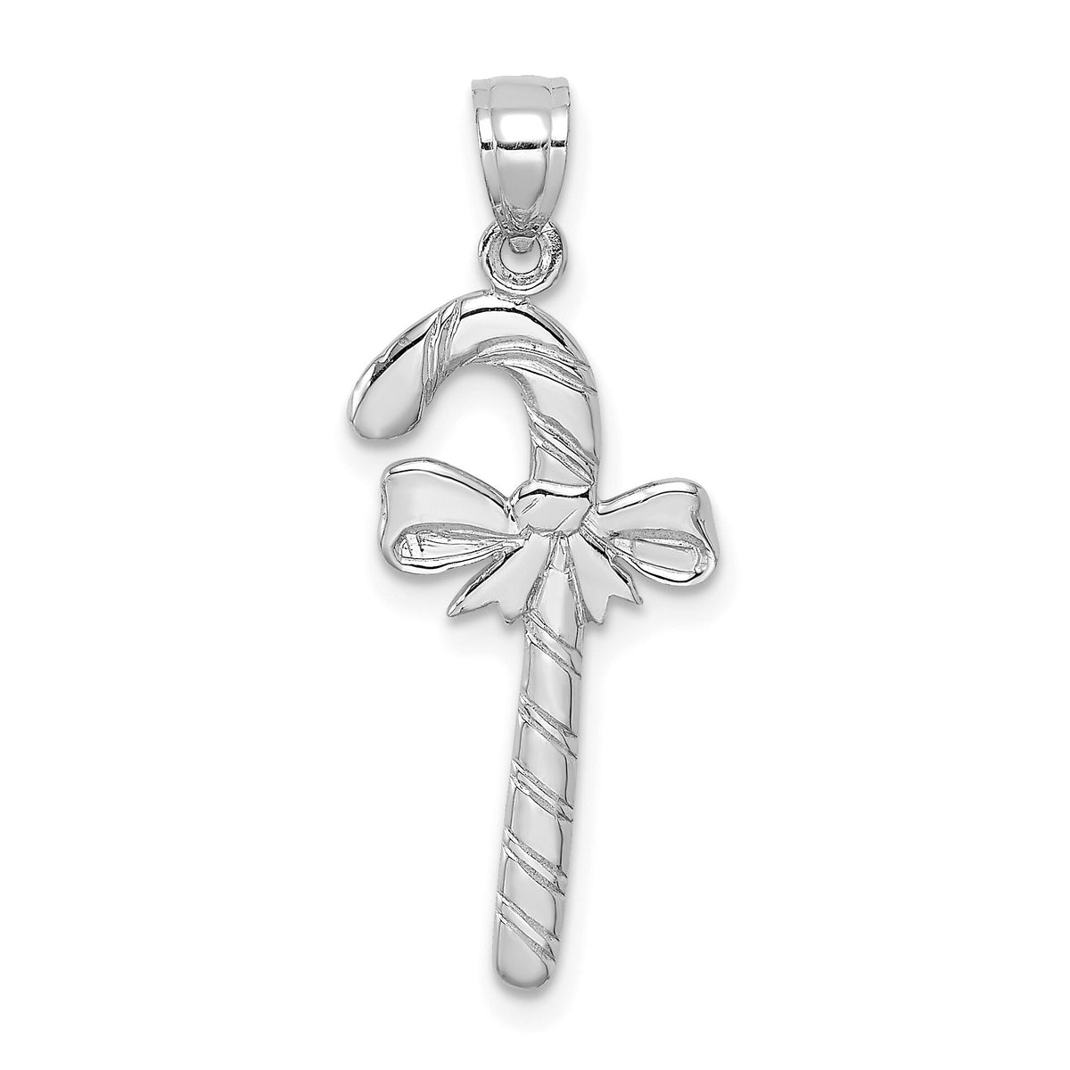 14K White Gold Solid Polished Candy Cane Pendant-D1124W