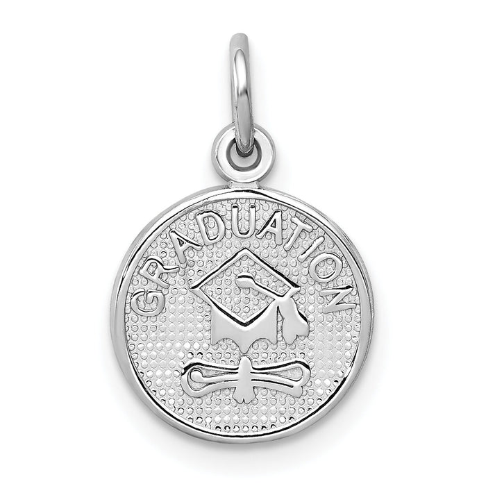 14k White Gold Polished GRADUATION Disc Charm-D1134