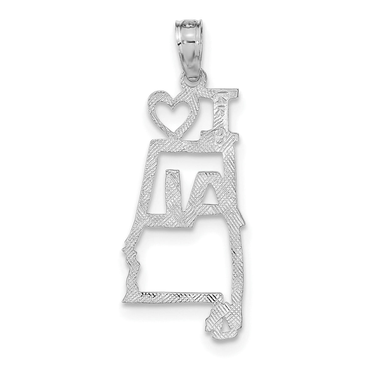 14K White Gold Solid Alabama State Pendant-D1149W