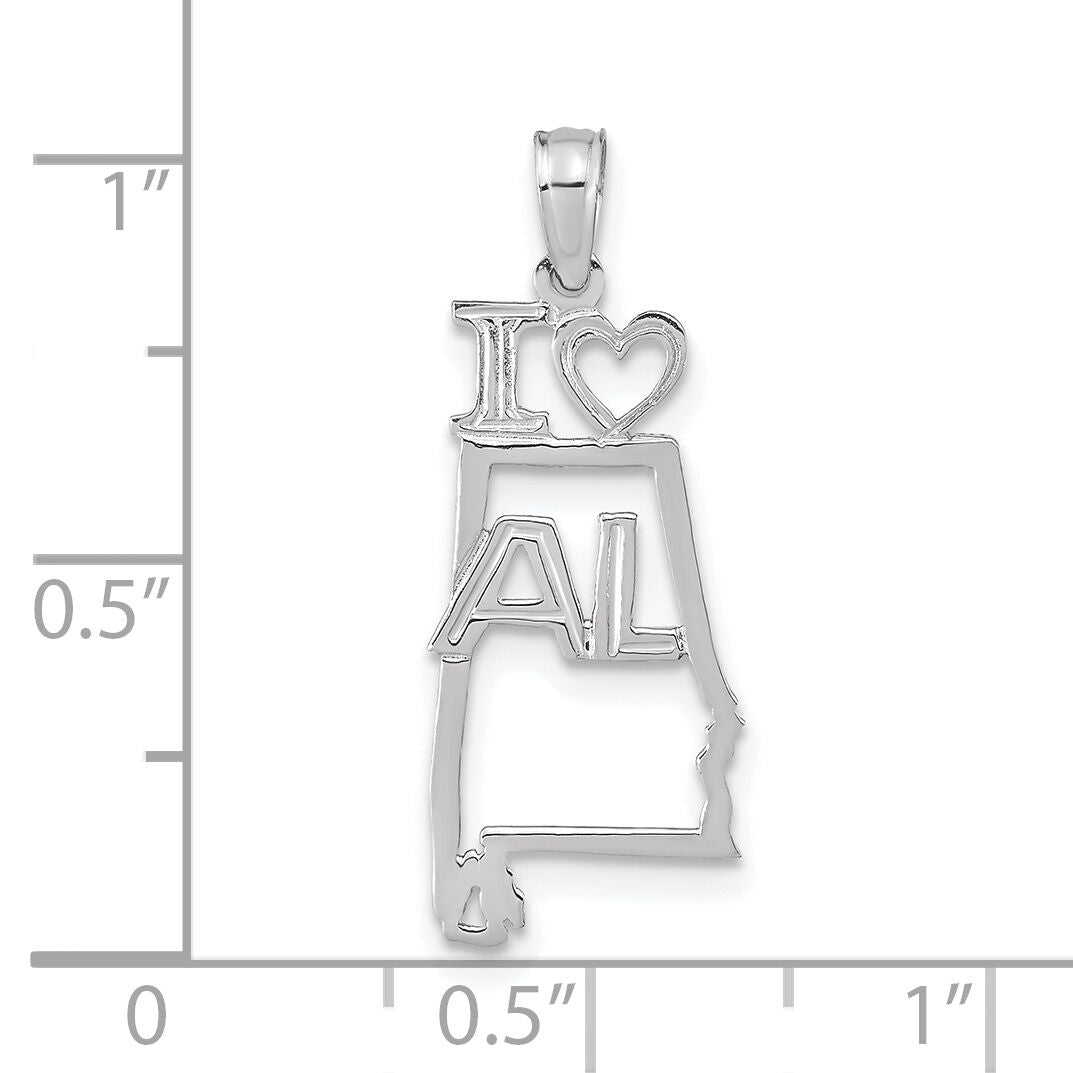 14K White Gold Solid Alabama State Pendant-D1149W