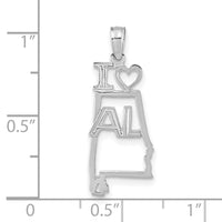 14K White Gold Solid Alabama State Pendant-D1149W