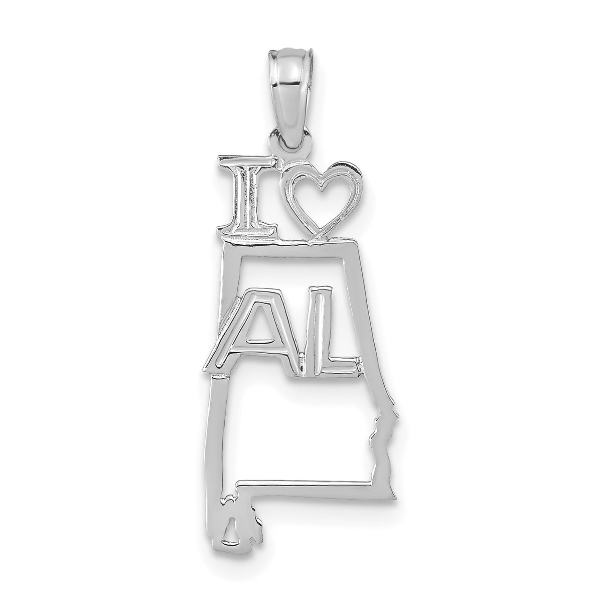 14K White Gold Solid Alabama State Pendant-D1149W