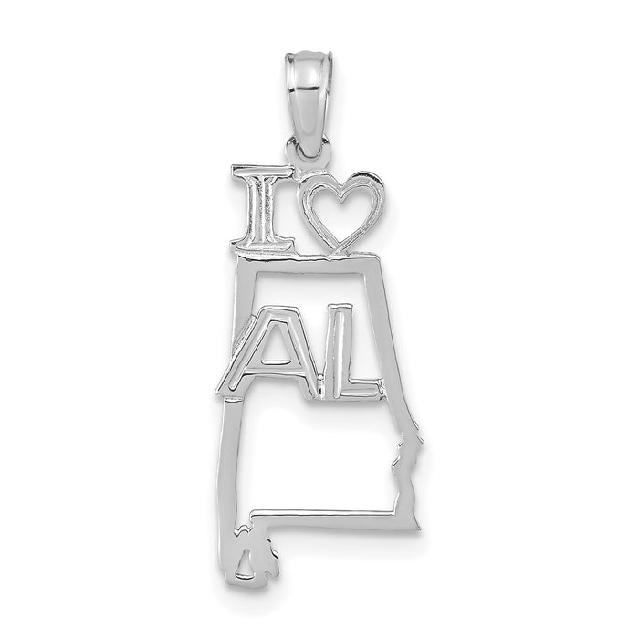 14K White Gold Solid Alabama State Pendant-D1149W