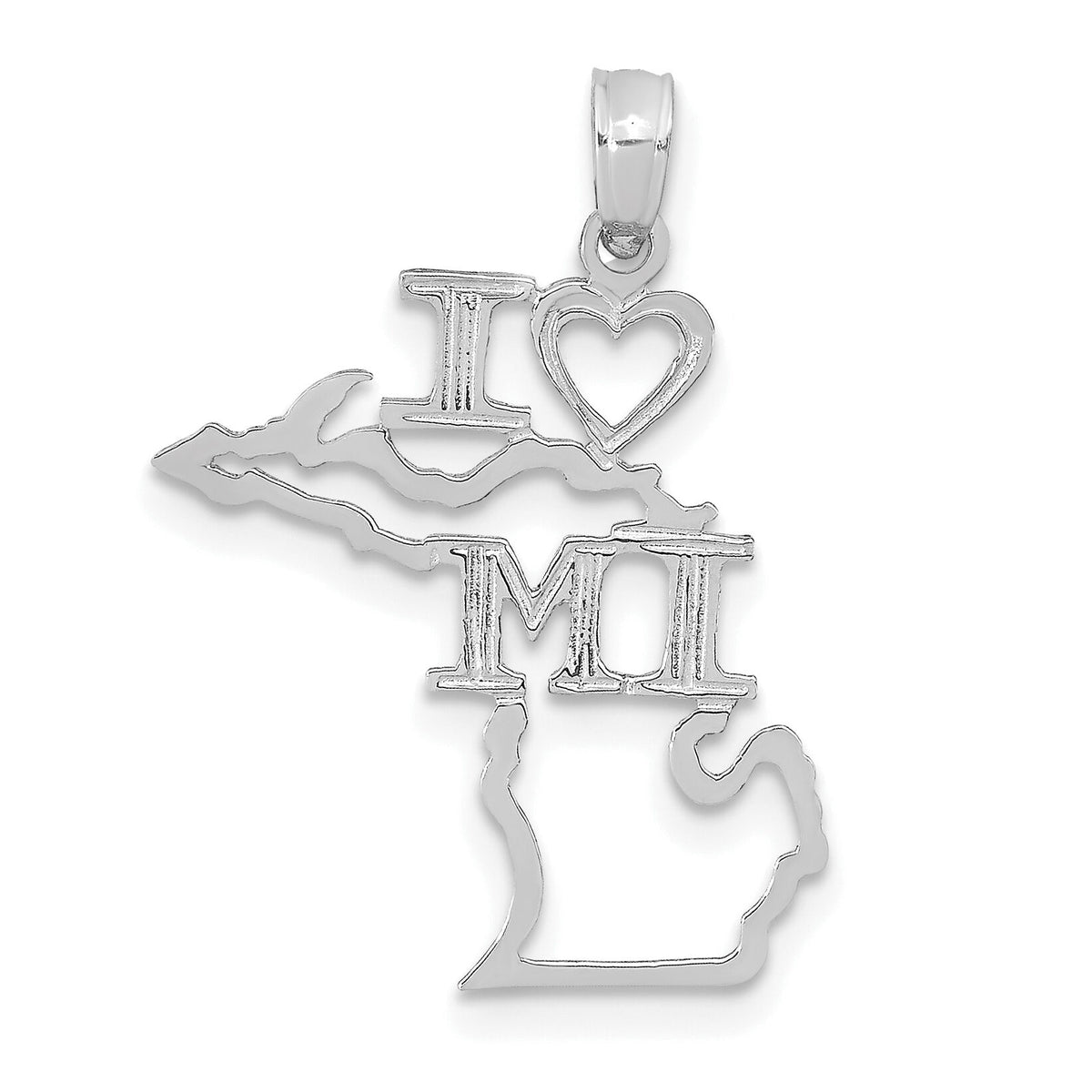 14K White Gold Solid Michigan State Pendant-D1169W