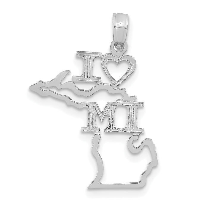 14K White Gold Solid Michigan State Pendant-D1169W