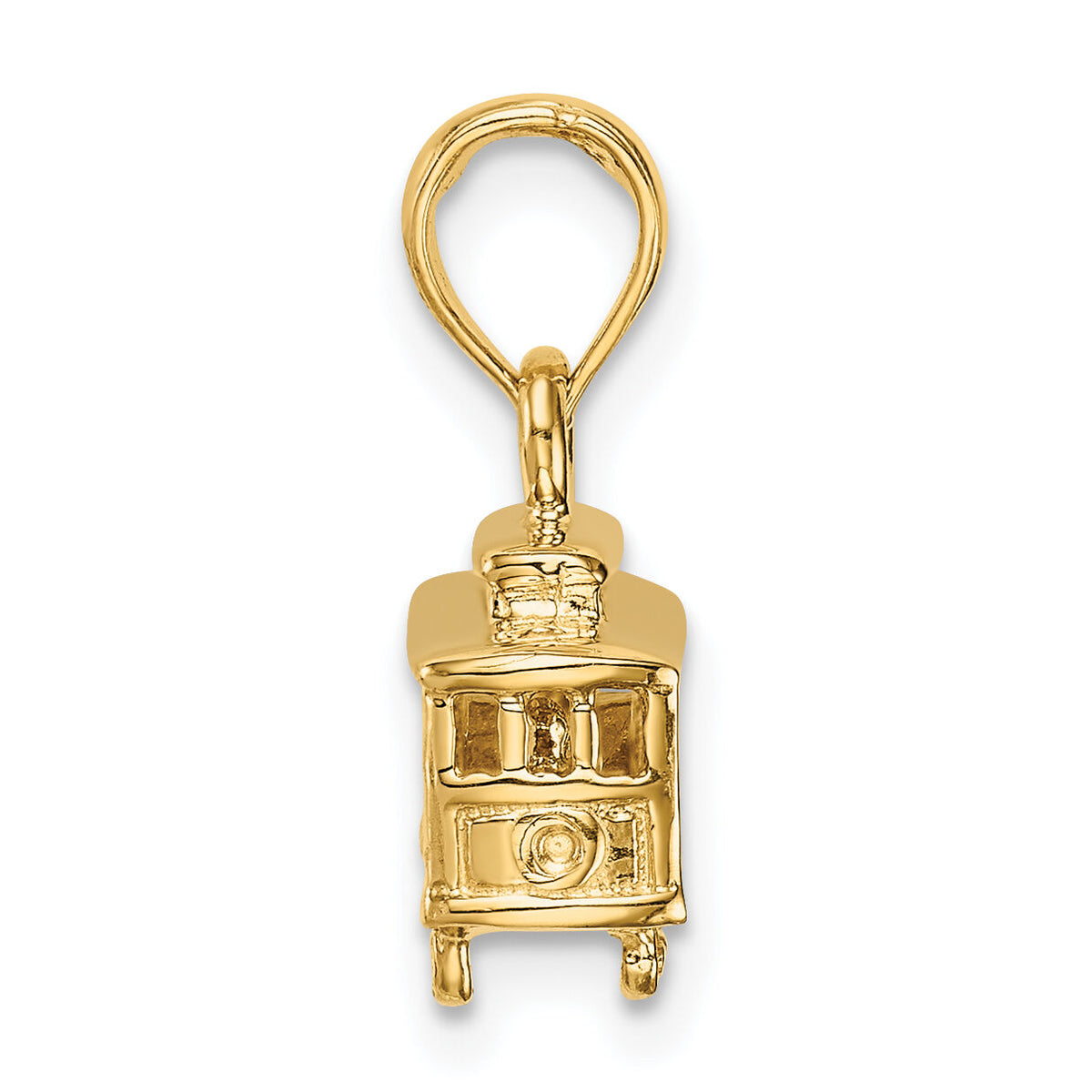 14k Solid Polished 3-D Trolley Car Pendant-D1201