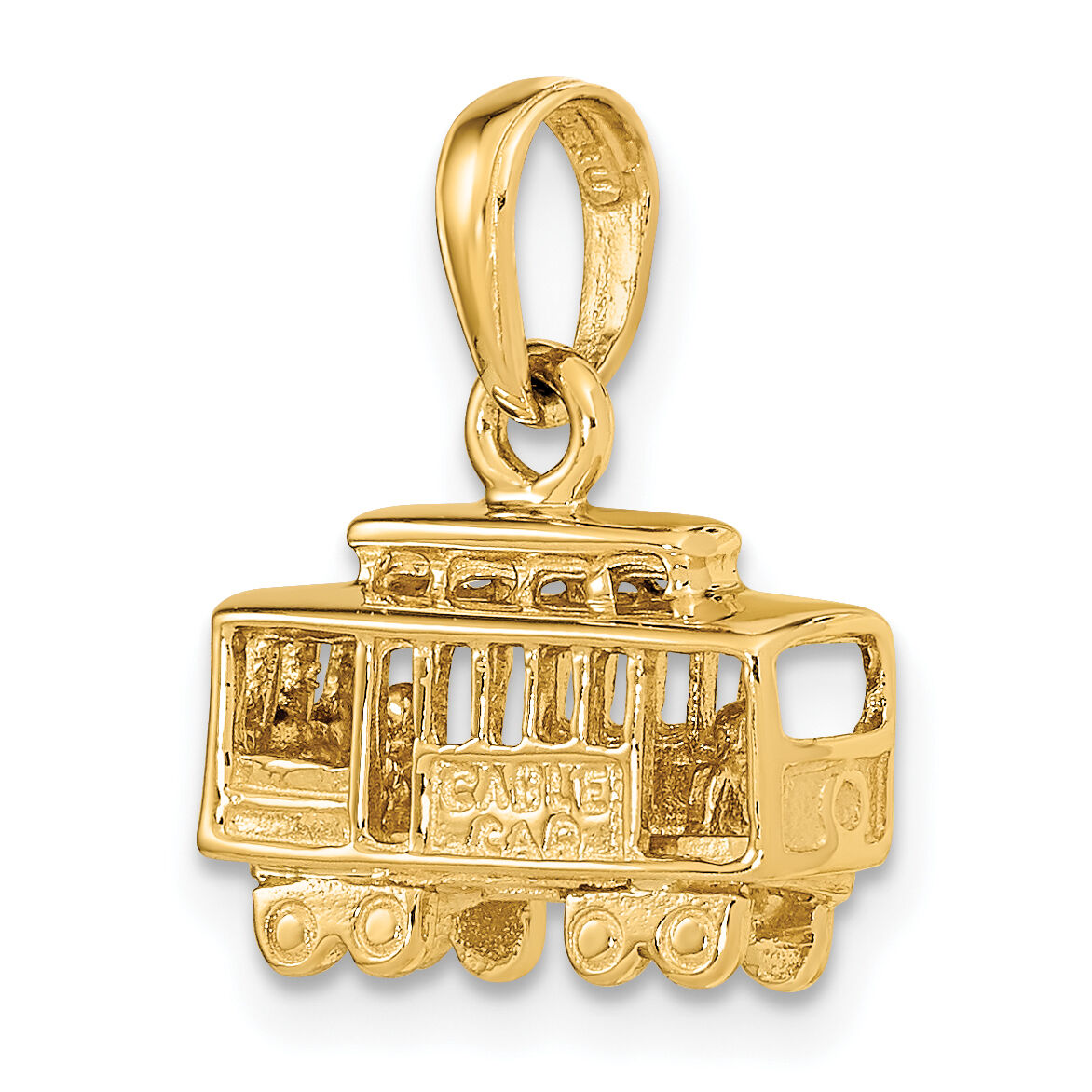 14k Solid Polished 3-D Trolley Car Pendant-D1201