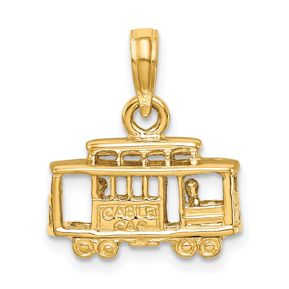 14k Solid Polished 3-D Trolley Car Pendant-D1201