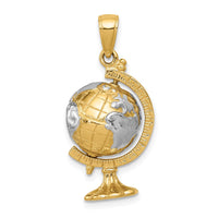 14K w/Rhodium 3-D Moveable Globe Pendant-D1209