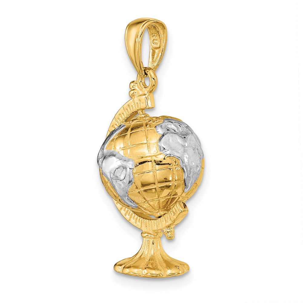 14K w/Rhodium 3-D Moveable Globe Pendant-D1209
