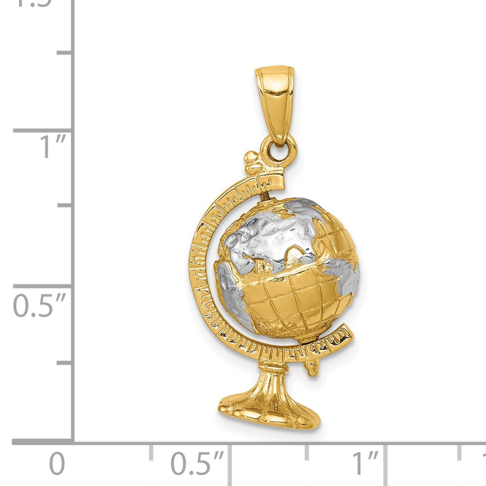 14K w/Rhodium 3-D Moveable Globe Pendant-D1209