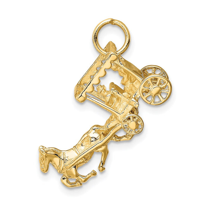 14k Solid Polished 3-Dimensional Horse and Carriage Charm-D1213