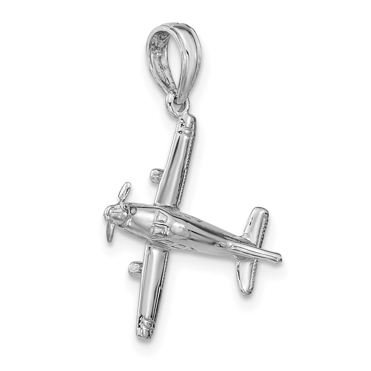 14k White Gold 3-D Low-Wing Airplane Pendant-D1225W