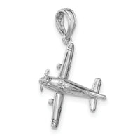 14k White Gold 3-D Low-Wing Airplane Pendant-D1225W