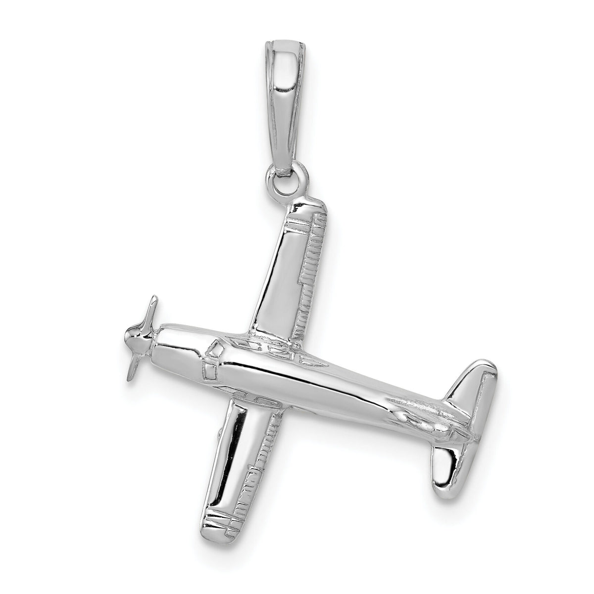 14k White Gold 3-D Low-Wing Airplane Pendant-D1225W
