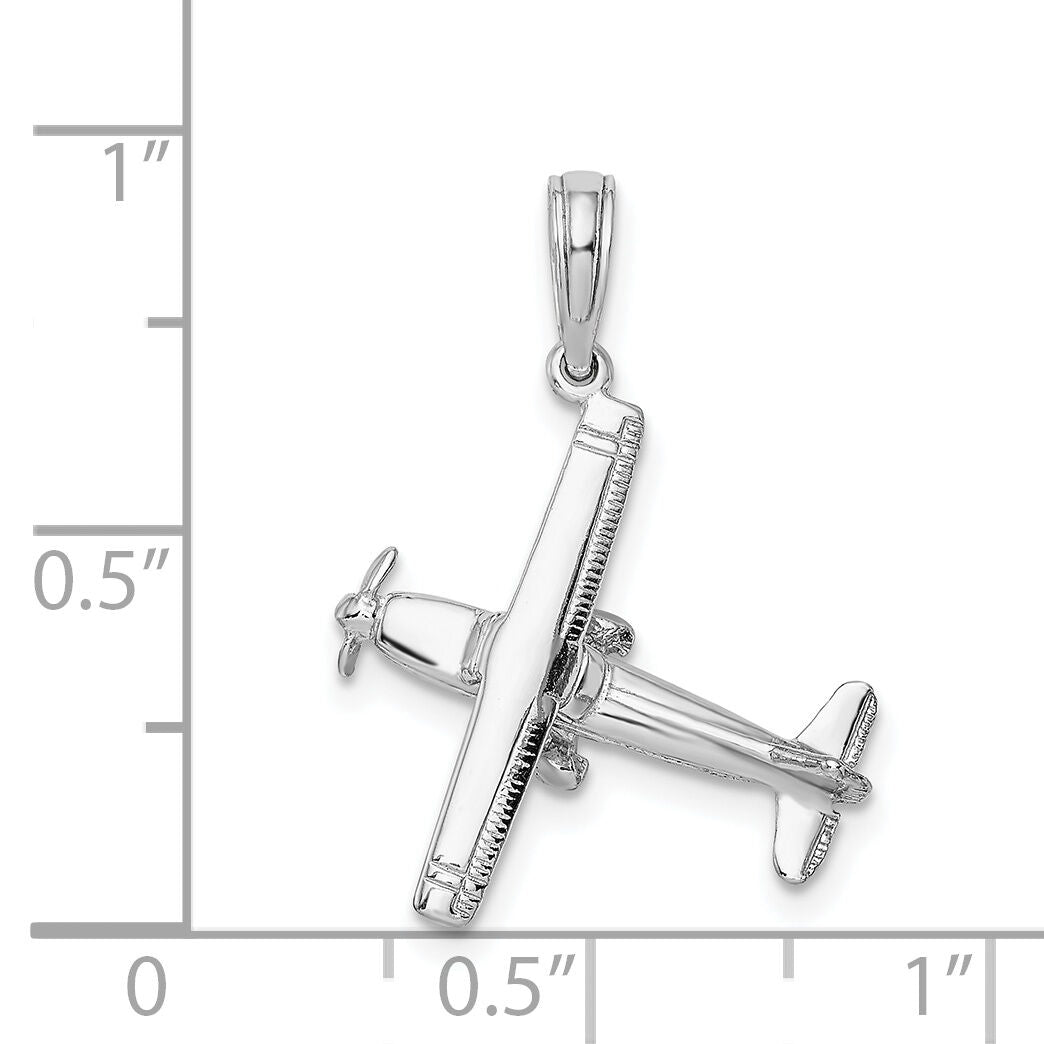 14K White Gold 3-D High Wing Airplane Charm-D1226W