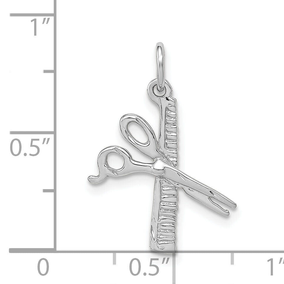 14k White Gold Satin Diamond-cut Comb and Scissors Charm-D1248