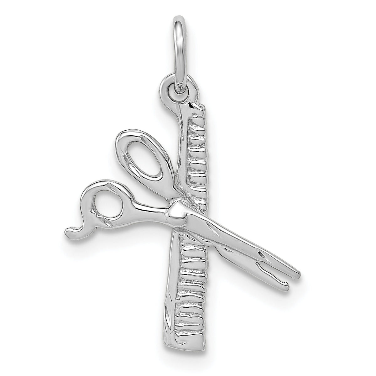 14k White Gold Satin Diamond-cut Comb and Scissors Charm-D1248