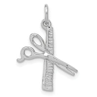 14k White Gold Satin Diamond-cut Comb and Scissors Charm-D1248